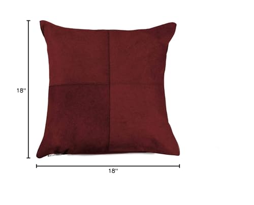HomeRoots Cowhide, Microsuede, Polyfill Torino Quattro Pillow 18' X 18' - Wine