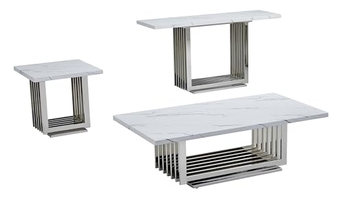 Best Quality Furniture Ct310 Coffee Table Set, 3-Piece, White/Silver