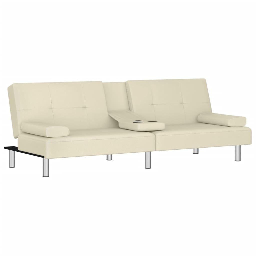 Revera Cream Faux Leather Sofa Bed with Cup Holder
