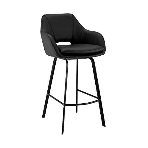 HomeRoots Metal, Faux Leather 26' Black on Black Faux Leather Comfy Swivel Counter Stool