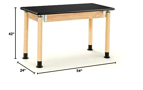 National Public Seating Signature 54&quot; L x 24&quot; W Height Adjustable School Science Lab Utility Table with HPL Top - Oak, Black