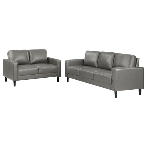 Coaster Ruth 2-Piece Upholstered Track Arm Faux Leather Sofa Set Grey