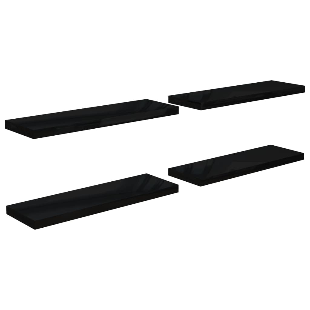 vidaXL Floating Wall Shelves 4 pcs High Gloss Black 31.5&quot;x9.3&quot;x1.5&quot; MDF