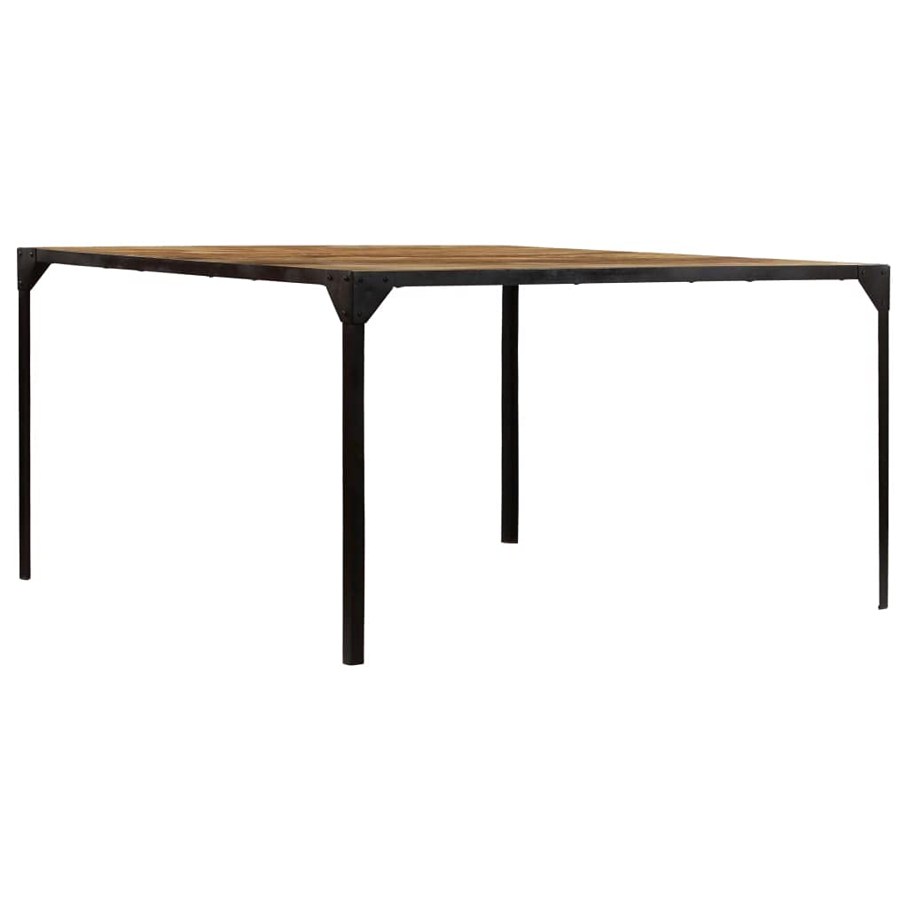 vidaXL Industrial-Style Square Dining Table - Solid Mango Wood Construction, Powder-Coated Iron Frame, Polished, Painted and Lacquered, Brown Wood Grains.