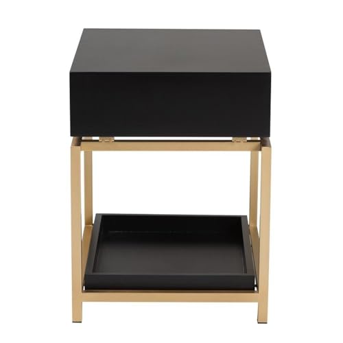 Baxton Studio Melosa Modern Glam and Luxe Black Finished Wood and Gold Metal 1-Drawer End Table Black/Wood/Metal
