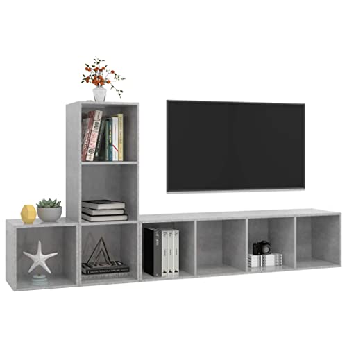 vidaXL TV Stand Set 3 Piece Wall Mounted Hanging Stand Unit Stereo Storage HiFi Plasma Cabinet for Living Room Furniture Concrete Gray Engineered Wood