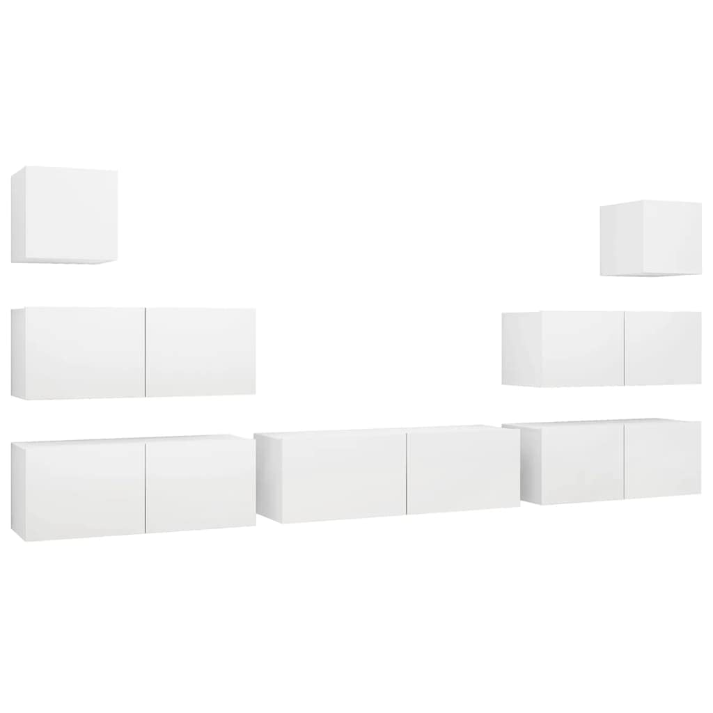 vidaXL TV Stand Set 7 Piece Home Living Room Bedroom Furniture HiFi Stereo Cabinet TV Stand Media Unit Entertainment Center Engineered Wood White