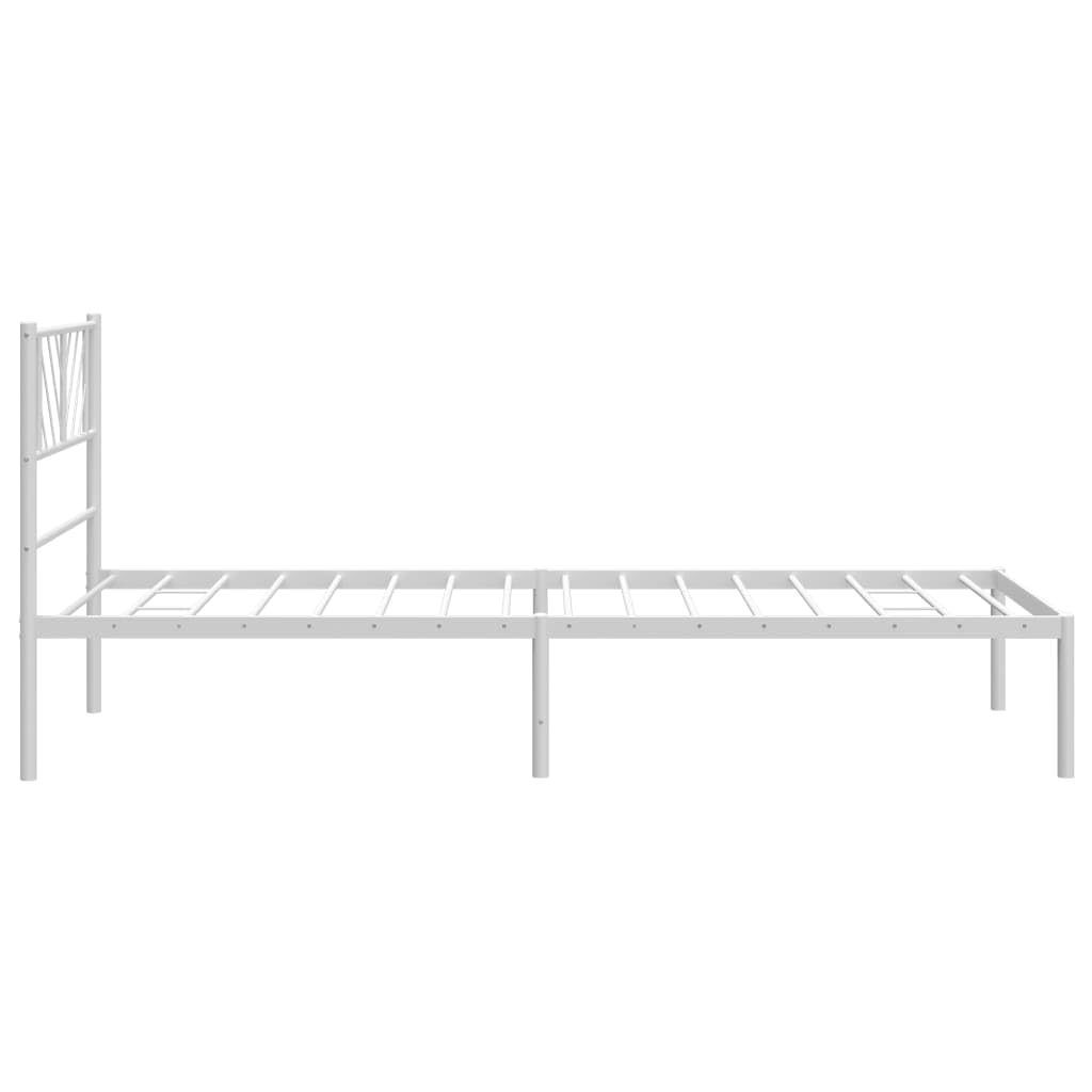 vidaXL Twin Metal Bed Frame with Headboard and Stable Slats, Under Bed Storage Space, Sturdy Steel Construction and Easy Assembly, Minimalist Style, White, 12'' High, Without Mattress