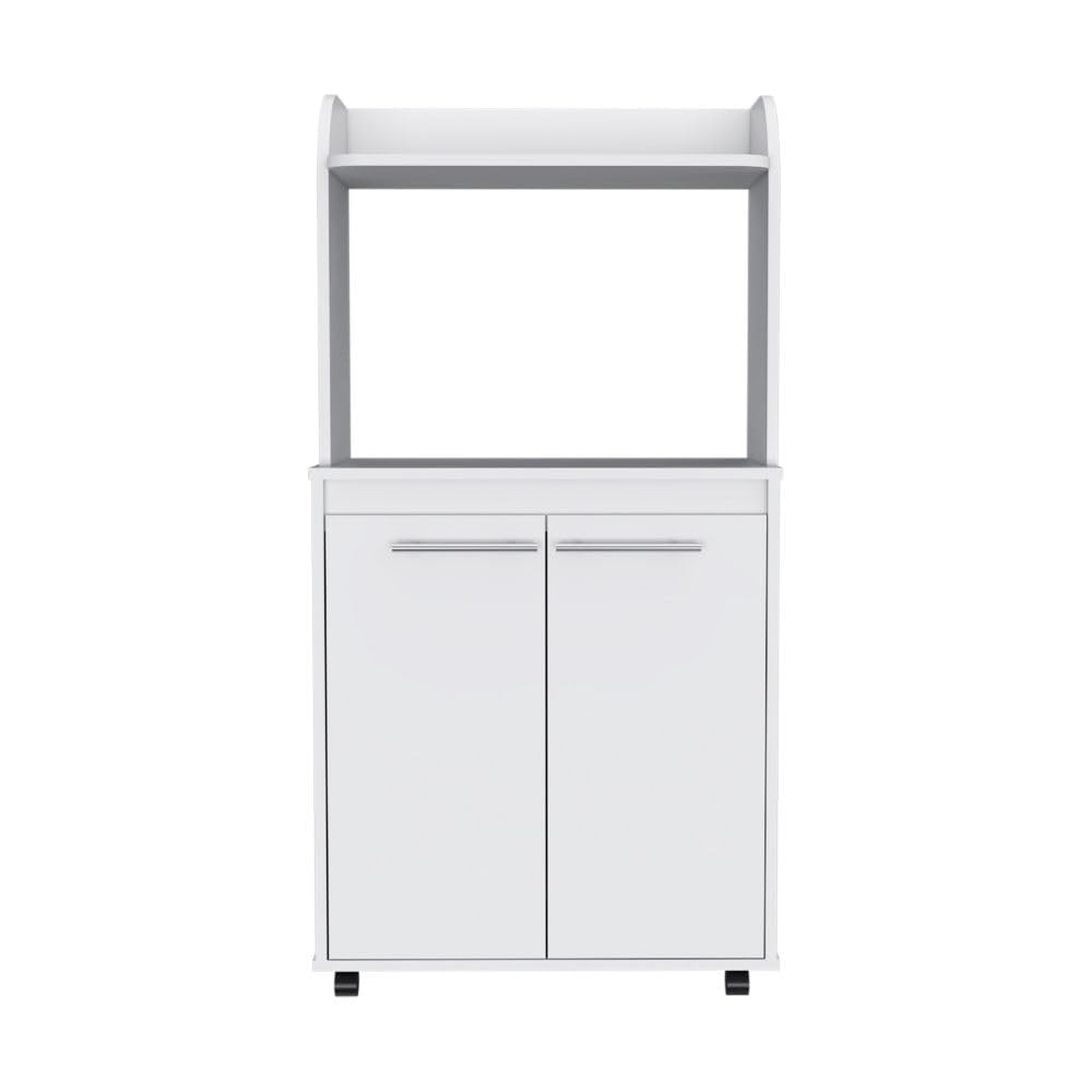 Kitchen Cart Totti, Double Door Cabinet, One Open Shelf, Two Interior Shelves - White