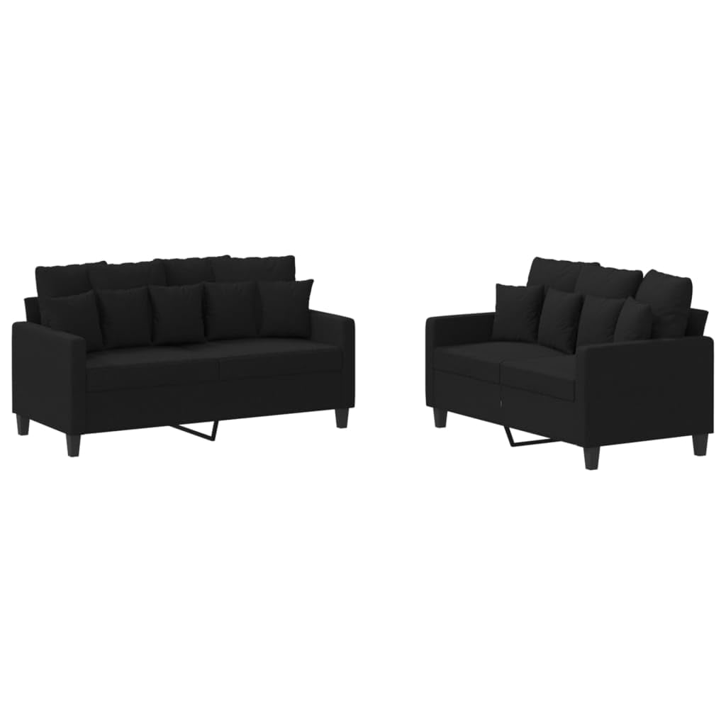 vidaXL Contemporary 2-Piece Sofa Set with Cushions - Durable Black Fabric Upholstery - Metal and Plywood Frame - Comfortable and Stylish Seating Solution