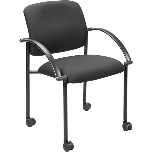 Lorell® Mobile Stacking Guest Chair with Arms, Black, 2 Per Set