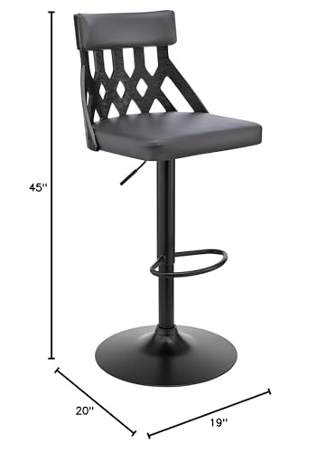 HomeRoots Poplar bentwood/Metal/Faux Leather/Foam Adjustable Gray Faux Leather and Black Lattice Bar Stool