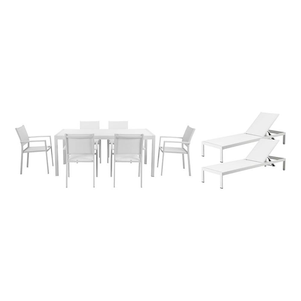 Pangea Home David 9-Piece Modern Aluminum Patio Dining Set In White