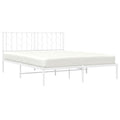 vidaXL White Steel Bed Frame - Robust Metal Slat Design with Headboard and Extra Storage Space - 59.1"x78.7" Mattress Compatible