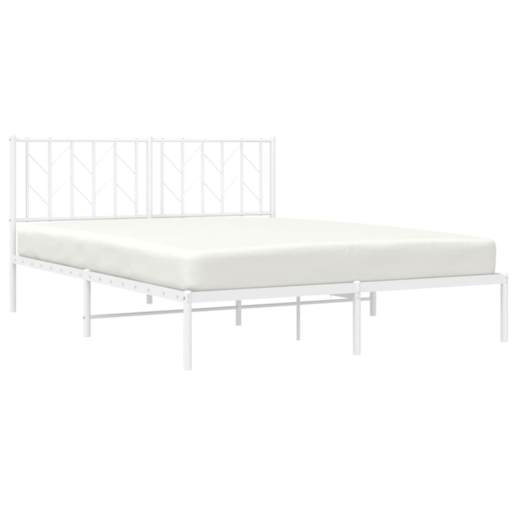 vidaXL White Steel Bed Frame - Robust Metal Slat Design with Headboard and Extra Storage Space - 59.1&quot;x78.7&quot; Mattress Compatible