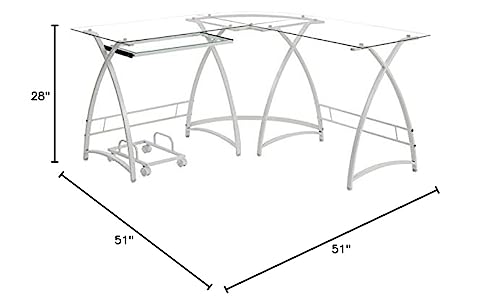 Acme Dazenus Glass Top Computer Desk in Clear Glass and White
