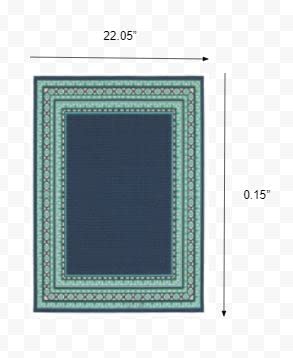 HomeRoots Polypropylene 2’x3’ Navy and Green Geometric Indoor Outdoor Scatter Rug