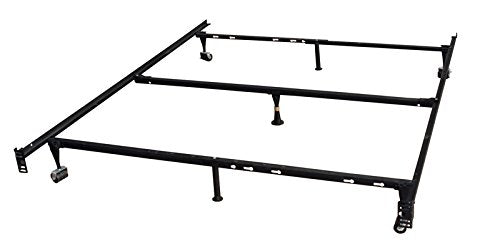 Kings Brand 7-Leg Heavy Duty Adjustable Metal Queen Size Bed Frame with Center Support Rug Rollers and Locking Wheel