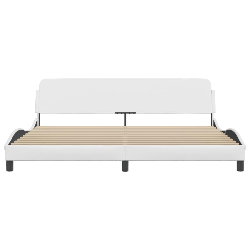vidaXL Faux Leather King Bed Frame with Headboard - White 76"x79.9" Supportive Plywood Slats, Ergonomic and Luxurious Design for Bedroom