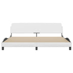 vidaXL Faux Leather King Bed Frame with Headboard - White 76"x79.9" Supportive Plywood Slats, Ergonomic and Luxurious Design for Bedroom