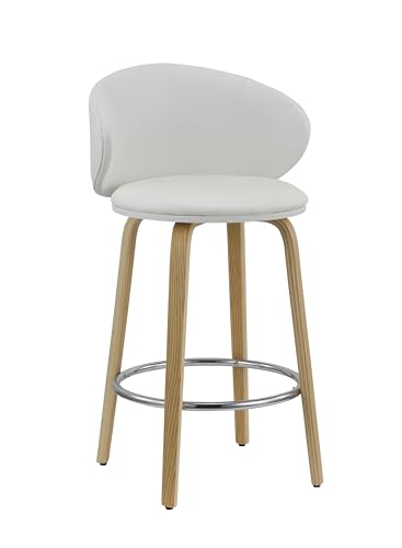 Neos Modern Furniture 26''H White PU Stool with Wood Leg, Set of 2 - Thumbnail 4
