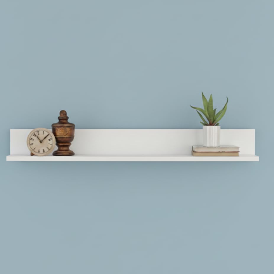 Frizka Floating Shelf for Wall White MDF Shelves, Ledge Display Shelf Hanging Wall Bookshelf for Living Room Bedroom Kitchen Off