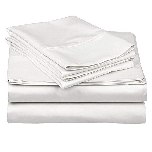 4 Piece Premium Sheet Set Cotton Full, 100% Egyptian Cotton, 400 Thread Count, 15 Inch Deep Pocket Of Cotton Sheets, White Solid