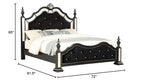 HomeRoots Wood Black Felt Finish King Bed with Crystal Mirrored Embellished