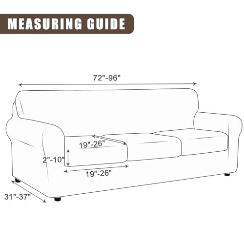 Searchi Stretch Sofa Cover Printed Couch Cover, Floral Pattern 4 Pieces Sofa Slipcover With 3 Separate Cushion Cover, Washable Furniture Protector For Living Room(Sofa, Brown Flowers)
