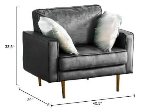 Lilola Home Theo Gray Velvet Chair with Pillows