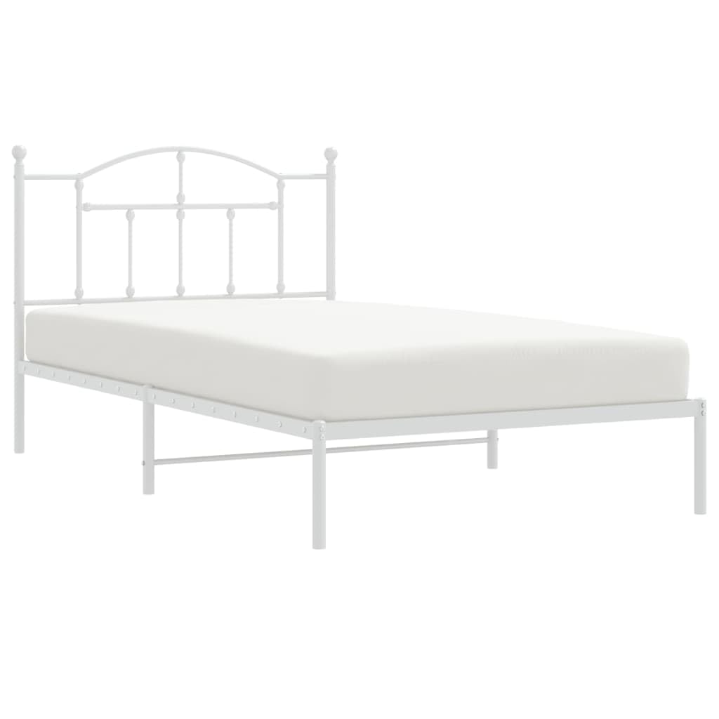 vidaXL White Metal Bed Frame with Headboard - Single Bed with Robust Steel Construction, Extra Underbed Storage, for Bedroom, Guest Room
