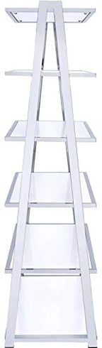 HomeRoots Metal Tube, MDF, Poly Ven 36' X 16' X 71' White High Gloss and Chrome Bookcase