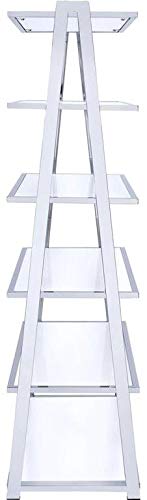 HomeRoots Metal Tube, MDF, Poly Ven 36' X 16' X 71' White High Gloss and Chrome Bookcase