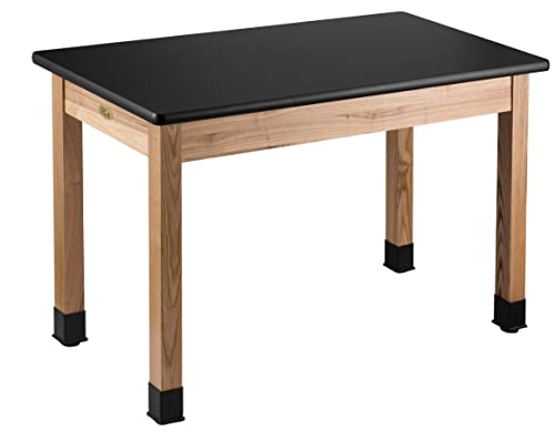 National Public Seating High Pressure Laminate Top Science Lab Table, 54&quot; L X 30&quot; H, Black Top and Ashwood Legs