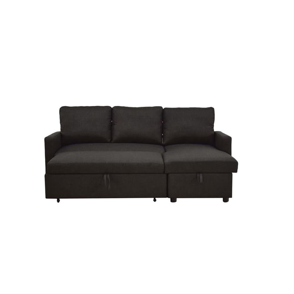 Acme Hiltons Sectional Sofa with Sleeper in Charcoal Linen Fabric