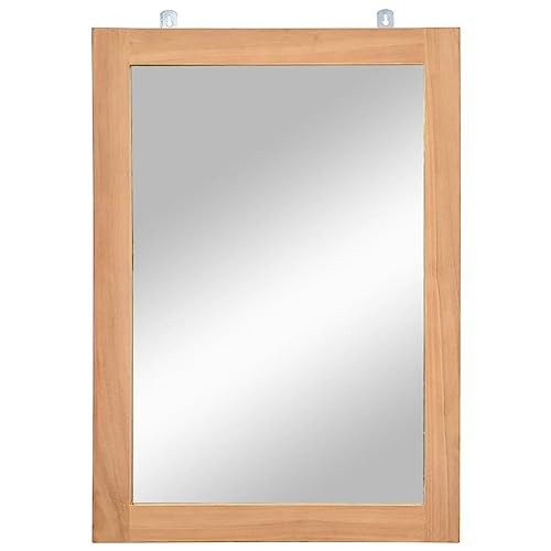 vidaXL Wall Mounted Mirror Made of Solid Teak, Scandinavian Style, Ideal for Bathroom/Dressing Room/Hallway, Brown, Rectangular, 19.7&quot;x27.6&quot;, Comes with Hanging Hooks and Mounting Accessories