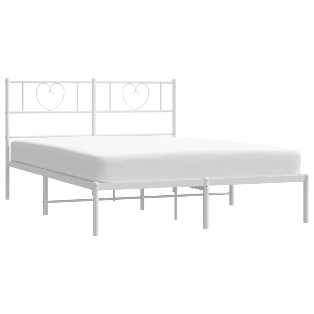 vidaXL Queen Metal Bed Frame with Headboard and Stable Slats, Under Bed Storage Space, Sturdy Steel Construction and Easy Assembly, Minimalist Style, White, 12'' High, Without Mattress