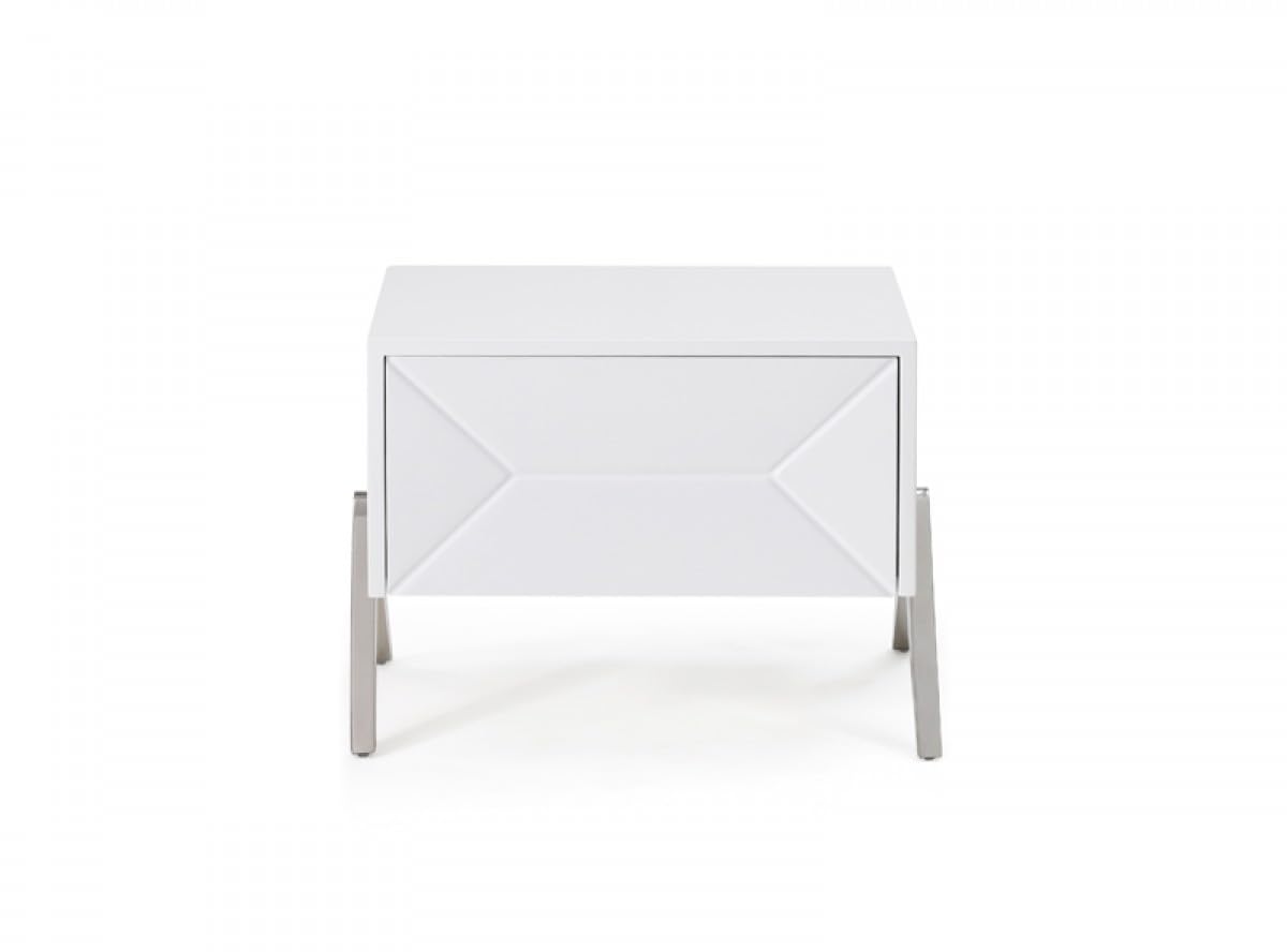 HomeRoots 473012 19 x 26 x 17 in. Modern Silky White Nightstand with One Drawers & Steel Legs