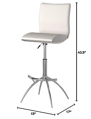 Neos Modern Furniture Set of 2 Height Adjustable Swivel Leatherette Bar Stool with Cushion and Gas Lift, White