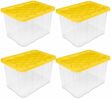 CLMSTE Large Industrial Storage Bins with Lids, 27 Gallon Clear Plastic Tote for Garage & Basement, Heavy Duty Stackable Totes f