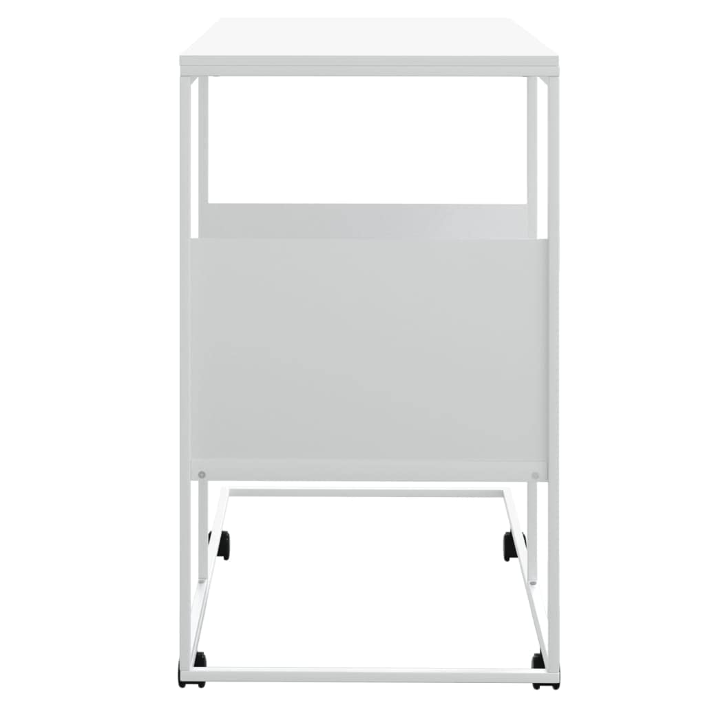 vidaXL Side Table with Wheels, C-Shaped, White - Engineered Wood and Iron, Versatile for Living Room, Bedroom, Office