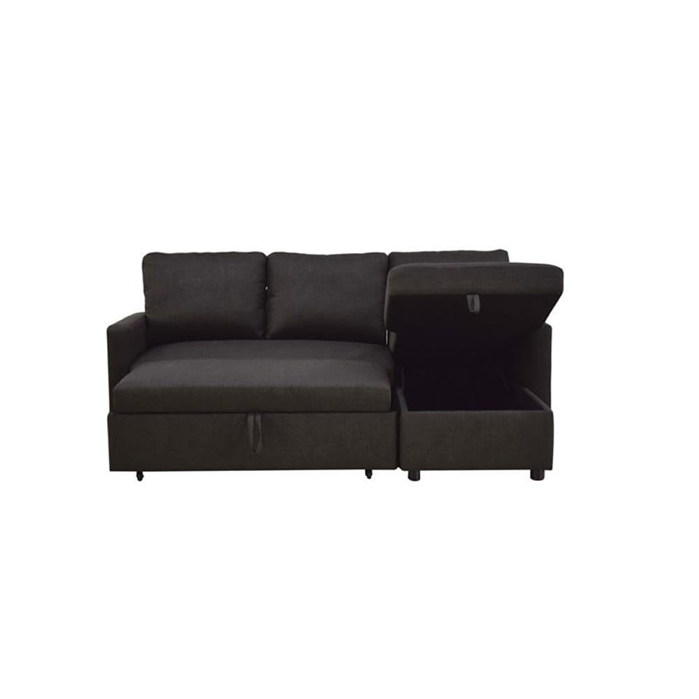 Acme Hiltons Sectional Sofa with Sleeper in Charcoal Linen Fabric