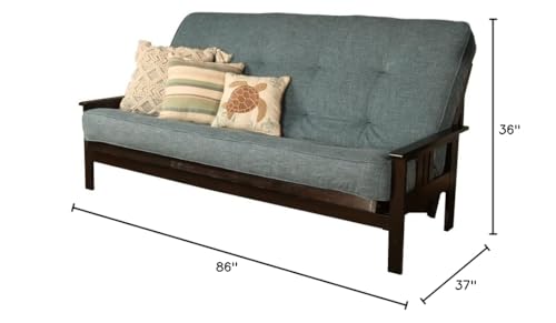 Kodiak Furniture Monterey Queen Espresso Wood Futon-Linen Aqua Blue Mattress