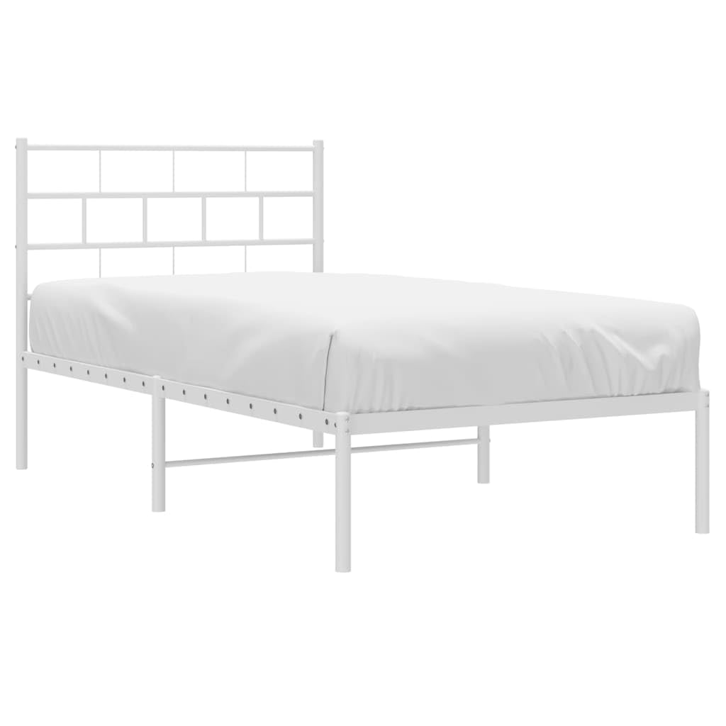 vidaXL 12-Inch White Metal Twin XL Bed Frame with Headboard, Heavy-Duty Slats Support with Under-Bed Storage for Modern Bedroom, No Box Spring Needed & Easy Assembly, No Mattress