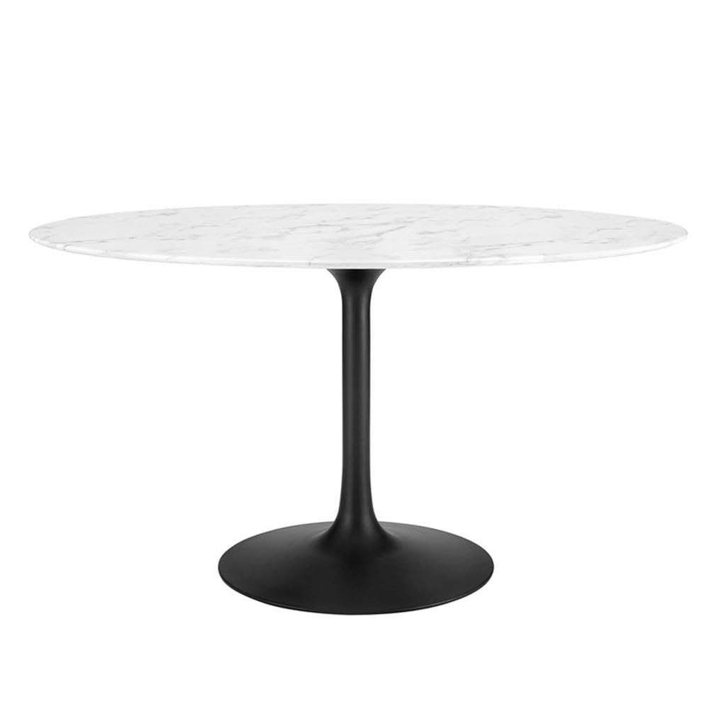 Modway Lippa 54&quot; Oval-Shaped Mid-Century Modern Dining Table With Artificial Marble Top And Black Base