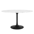 Modway Lippa 54" Oval-Shaped Mid-Century Modern Dining Table With Artificial Marble Top And Black Base