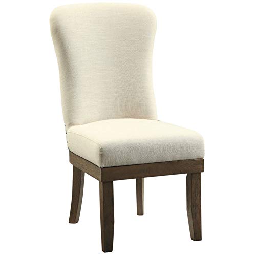 Acme Landon Linen Fabric Side Chair in Beige and Salvage Brown Set of 2