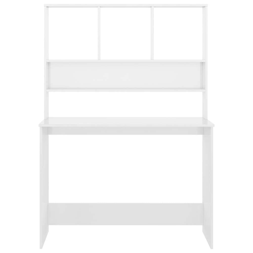 vidaXL Desk Home Office Computer Desk Storage High Gloss White Engineered Wood