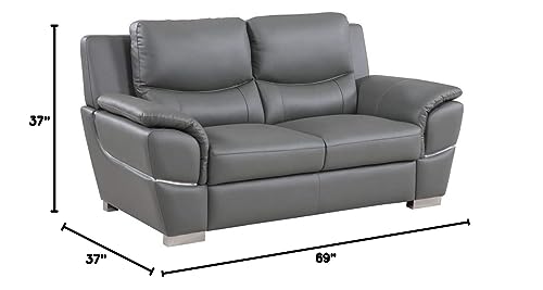 HomeRoots 37' Chic Grey Leather Loveseat