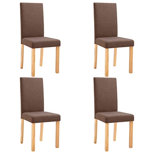 Vidaxl Dining Chairs 4 Pcs, Side Chair With Solid Wood Legs, Accent Dining Chair For Home Kitchen Living Room Bedroom, Brown Fabric